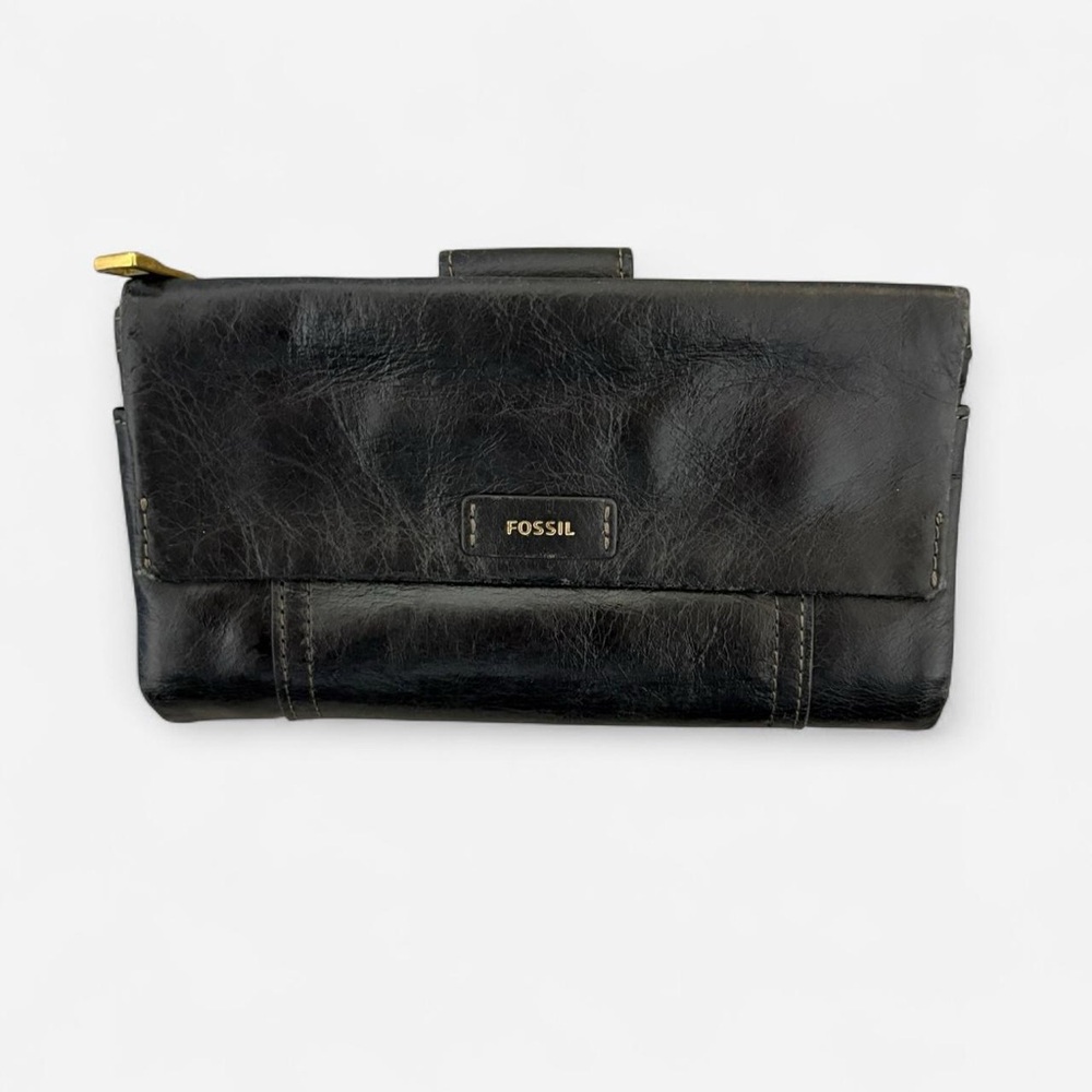 Fossil Ellis black leather clutch cardholder wallet